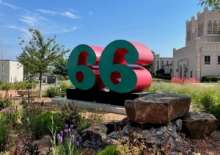 Iconic Sixty-Six public artwork you can find by the Fountain area of Unity Square