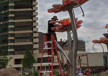 Amie's husband, Tim as he is installing the final pieces of the artwork