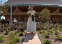 Wedding by the fountain with the Bartlesville Community Center in the background. Stunning!