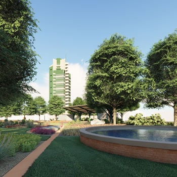 A view of Unity Square facing away from the BCC