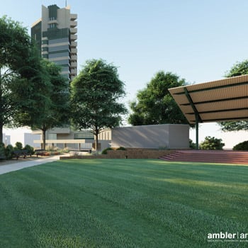 Grass area in front of the amphitheater at Unity Square